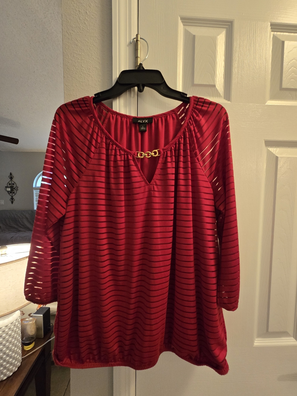 Alyx Ruby Red Striped Tunic with Gold Chain Accent